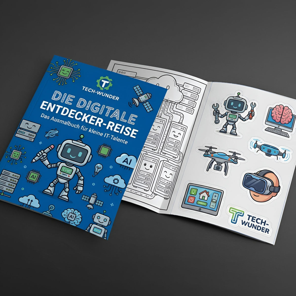 Malbuch A5 mit Stickerbogen und Logo
