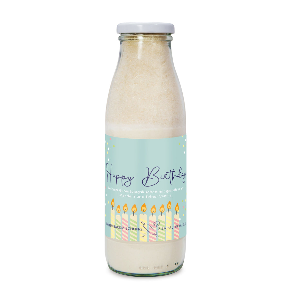 Mandel Gugelhupf Backmischung in der Flasche 410 g mit Logo – Beispielmotiv