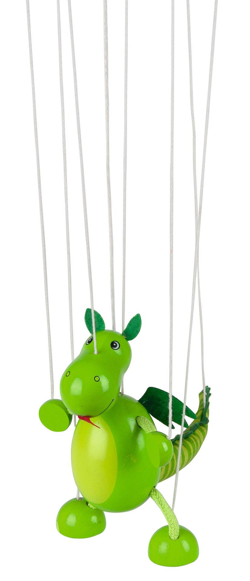 Marionette Dinosaurier in Grün mit Filzflügeln