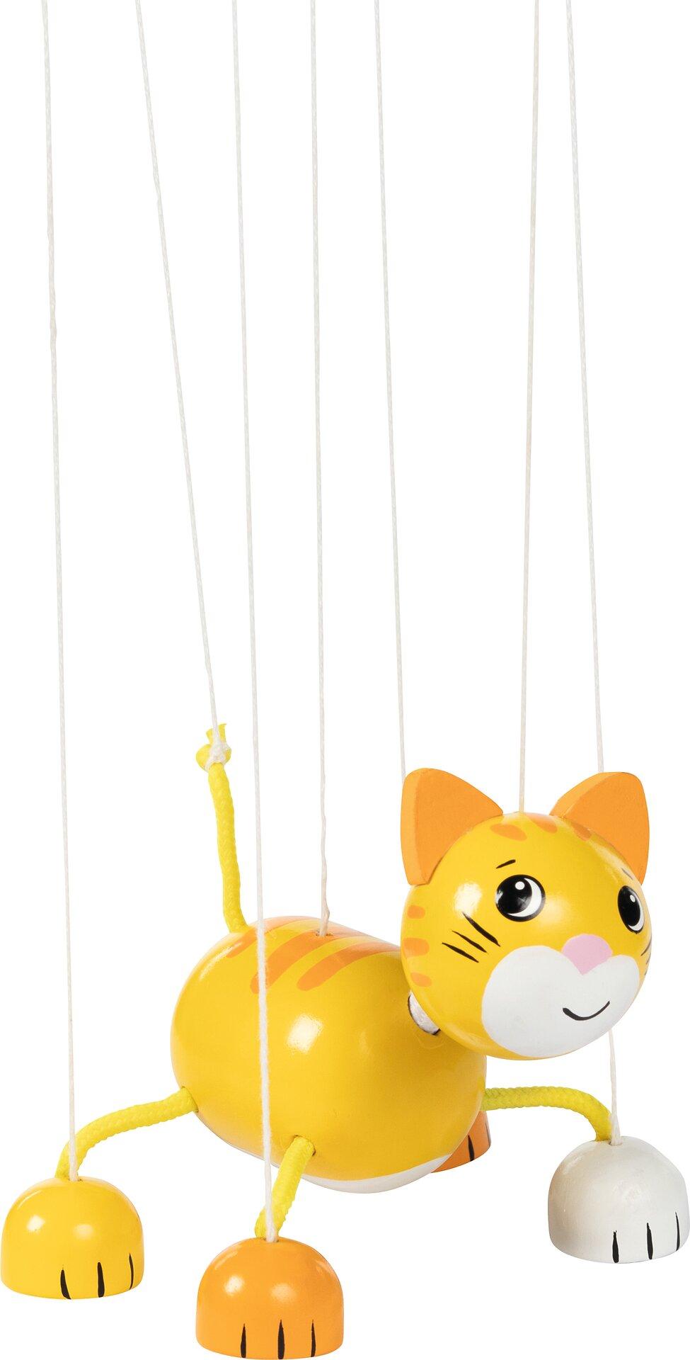 Marionette Katze gelb gestreift aus Holz und Stoff – Ansicht