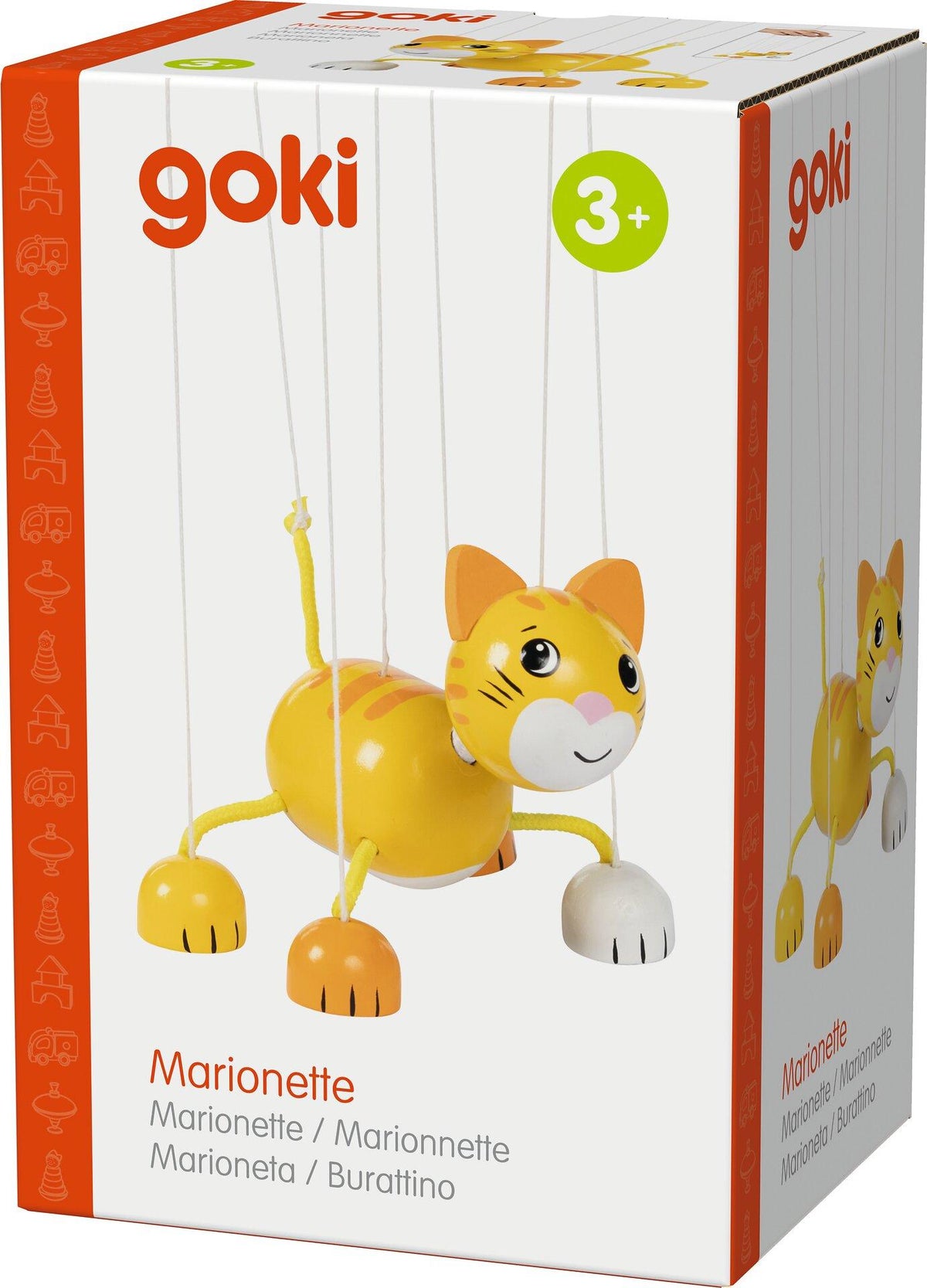 Marionette Katze gelb gestreift aus Holz und Stoff – weitere Ansicht