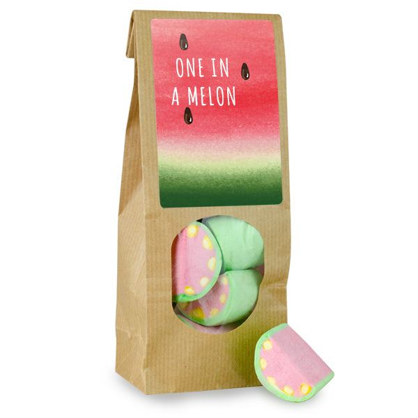 Marshmallow Melone im Papierbeutel 60 g mit Logo – Beispielmotiv