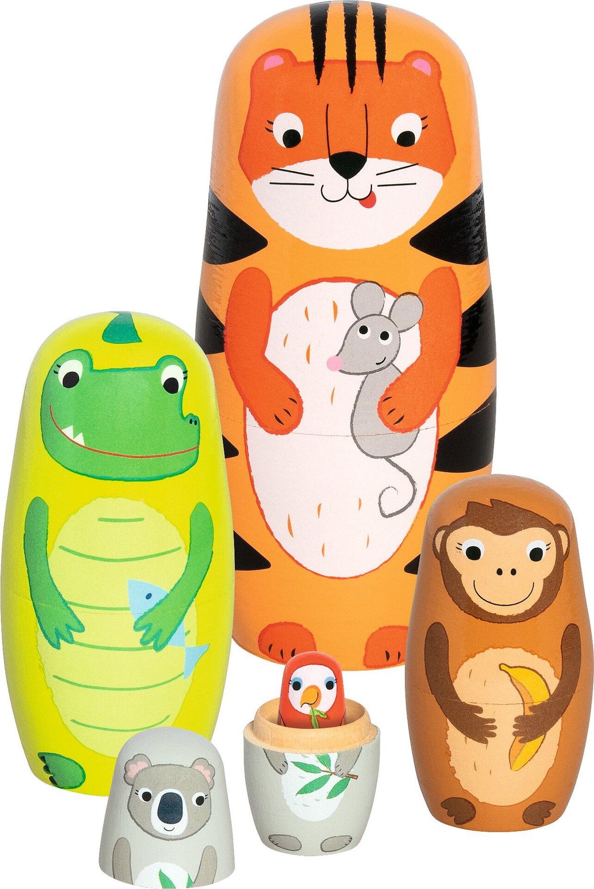 Matroschka Tiger Tavi und Freunde aus Holz von goki – Ansicht