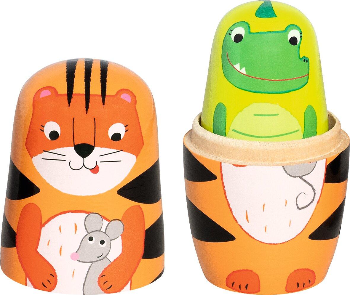 Matroschka Tiger Tavi und Freunde aus Holz von goki – Detail