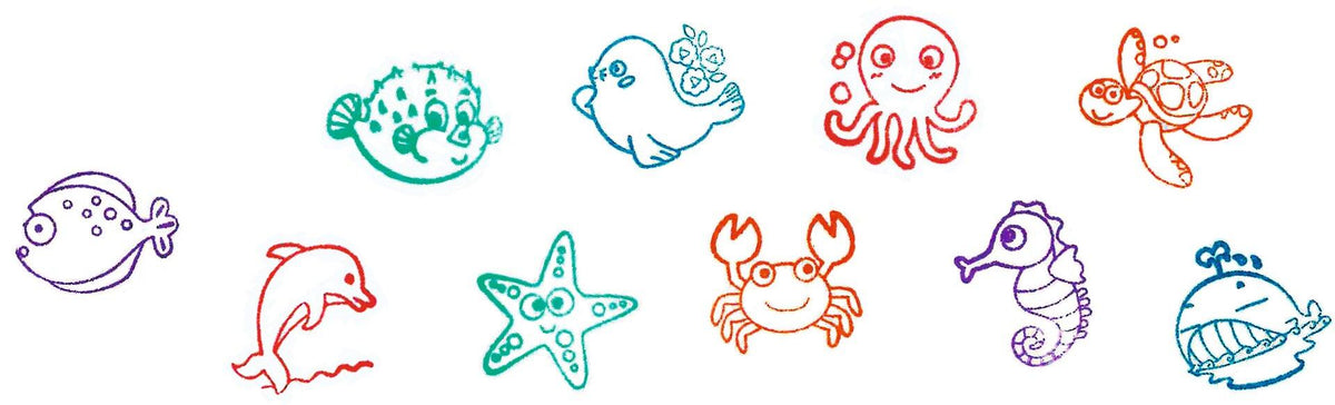 Meerestiere Stempel aus Kunststoff mit Wal und Seepferdchen – Detailansicht
