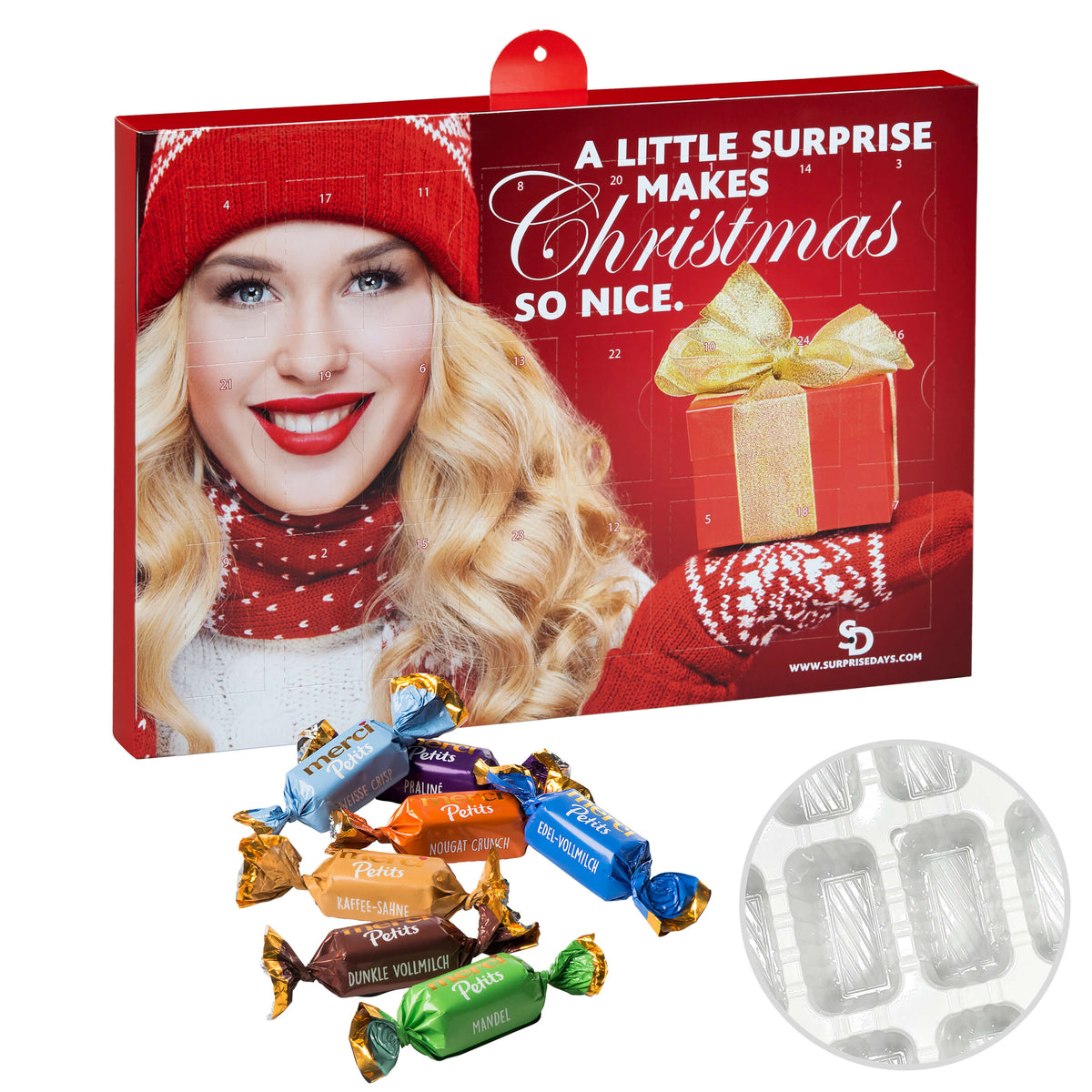 merci Adventskalender mit Tiefziehteil aus Folie, 149 g