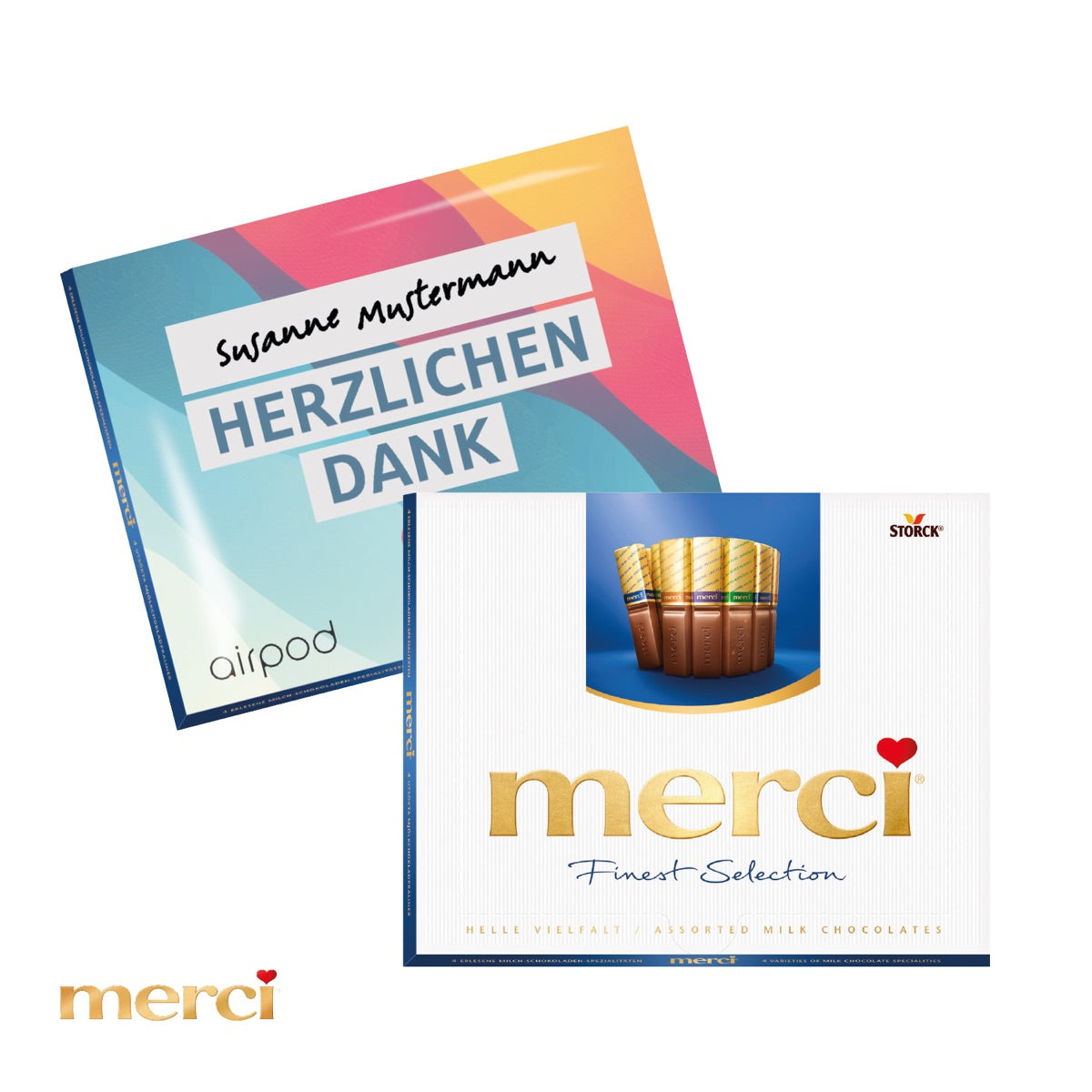 Flache Pralinenpackung mit individuell bedrucktem Werbeeinleger