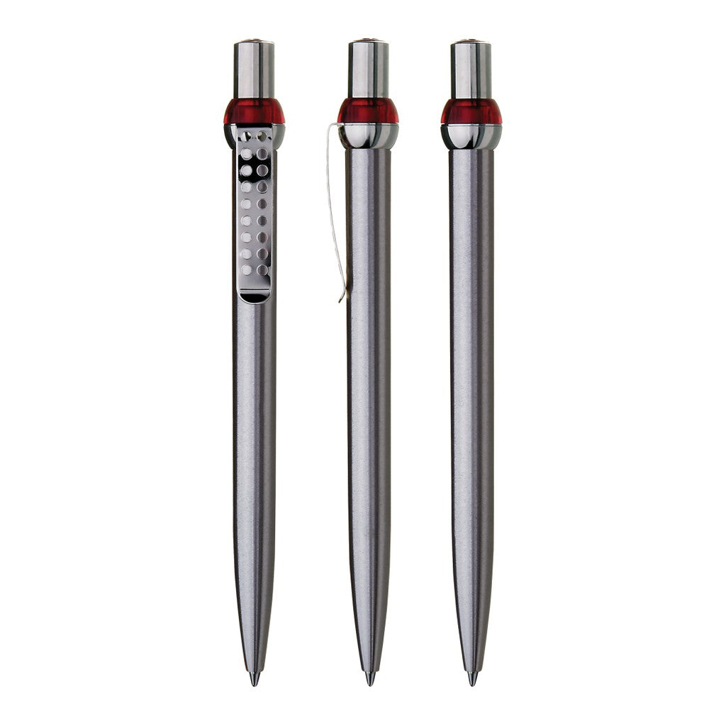 Metall Druckkugelschreiber mit gelochtem Clip – Rot