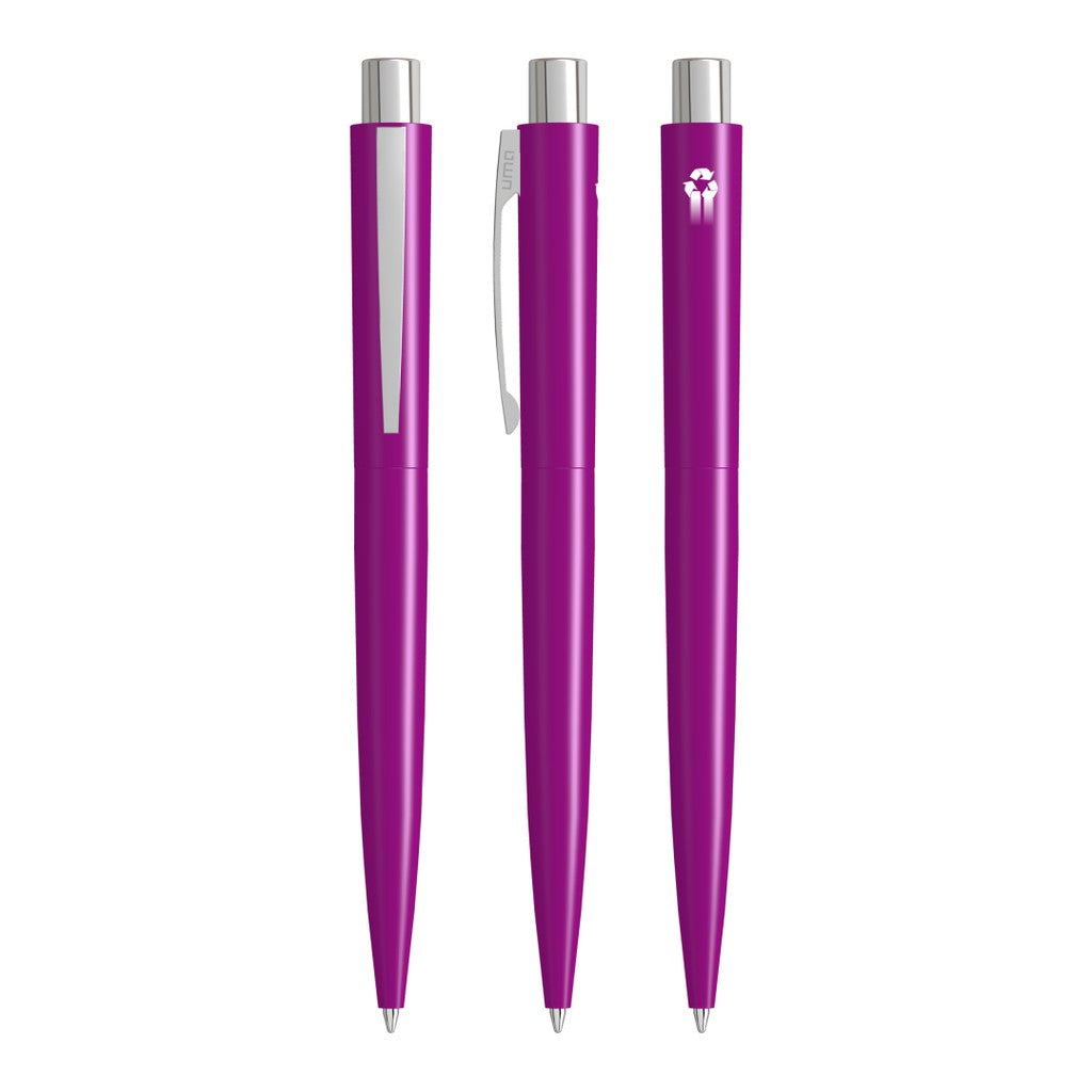 Metall Druckkugelschreiber mit mattem Gehäuse und Glanzclip – Magenta