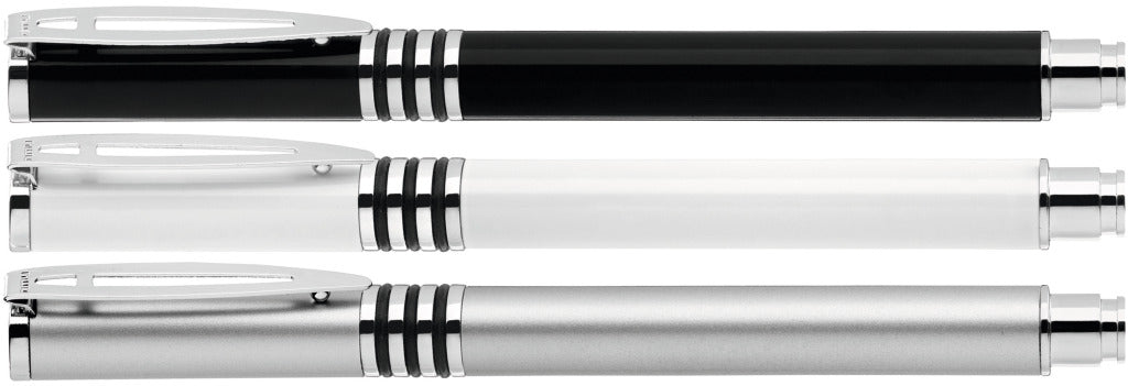 Metall Rollerball mit Bügelclip und Gummiringen – alle Farben