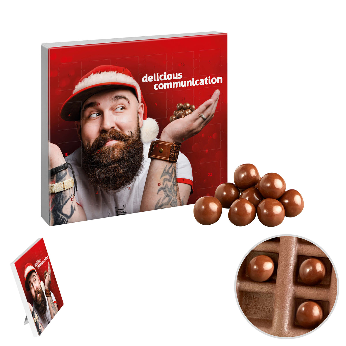 Mini Adventskalender quadratisch mit Schoko Knusperkugeln, 27 g