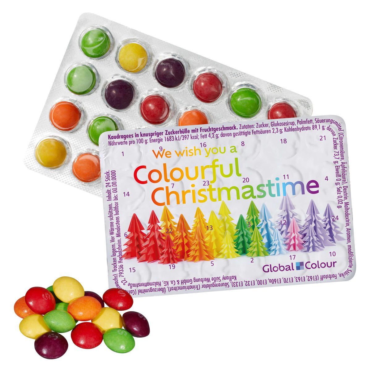Mini Adventskalender mit Skittles Fruits, 26 g, mit Logo