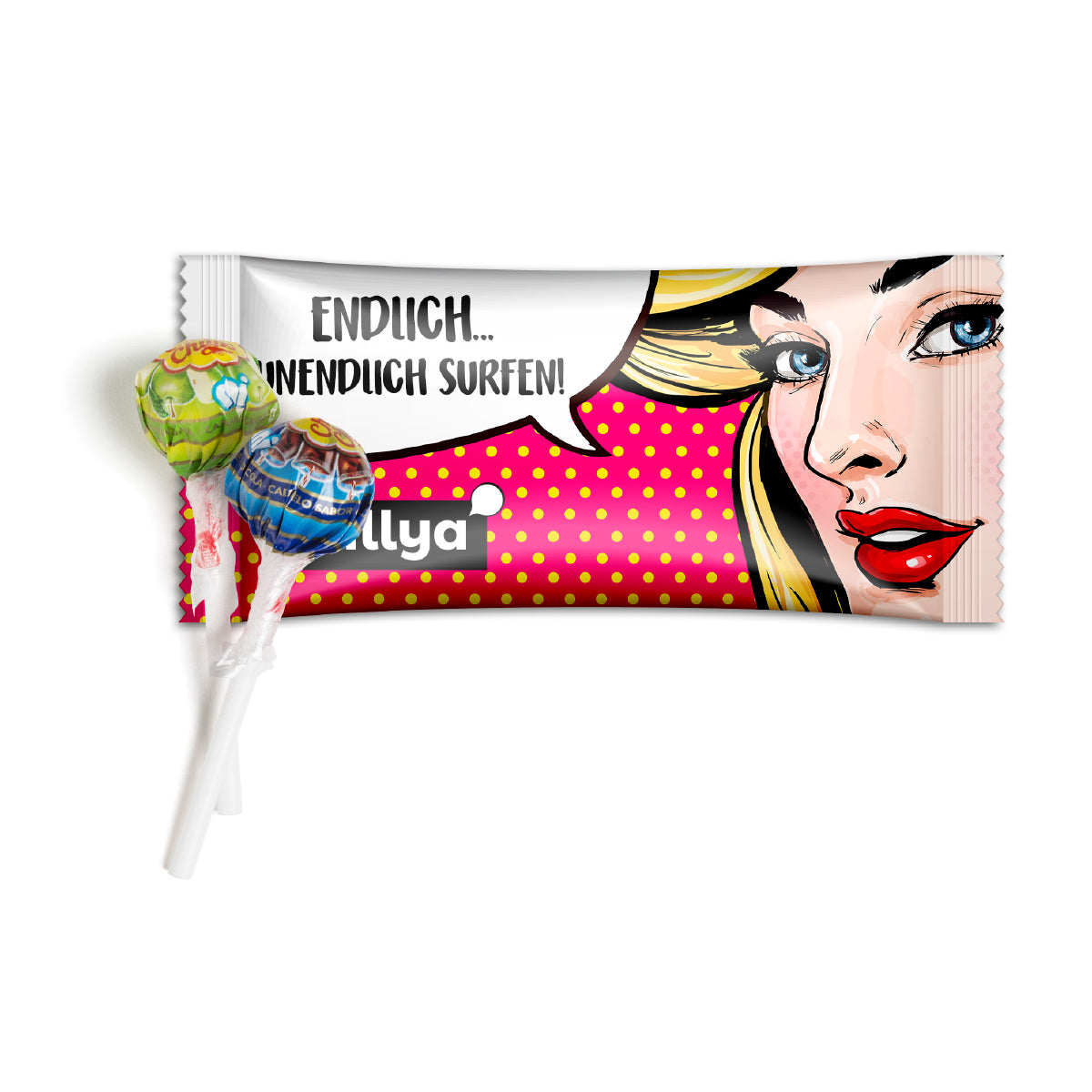 Mini Chupa Chups Lolly im bedruckten Flowpack