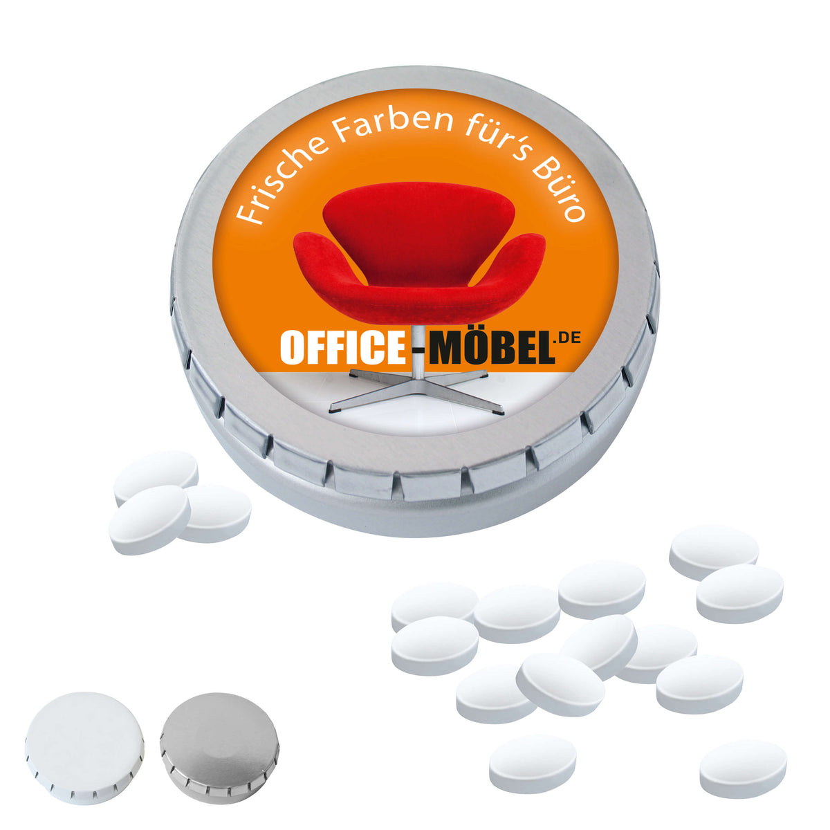 Mini Drück mich Dose mit 60 g ovalen Ice Mint Pastillen