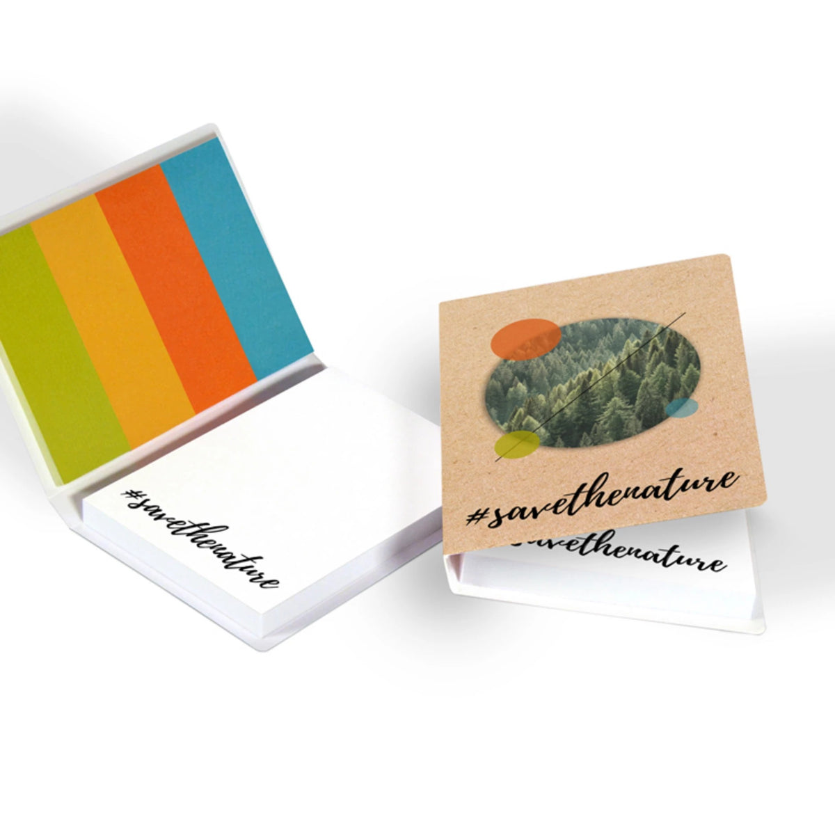 Mini Haftset 54 x 76 mm mit vier Papiermarkern und Logo – Ansicht