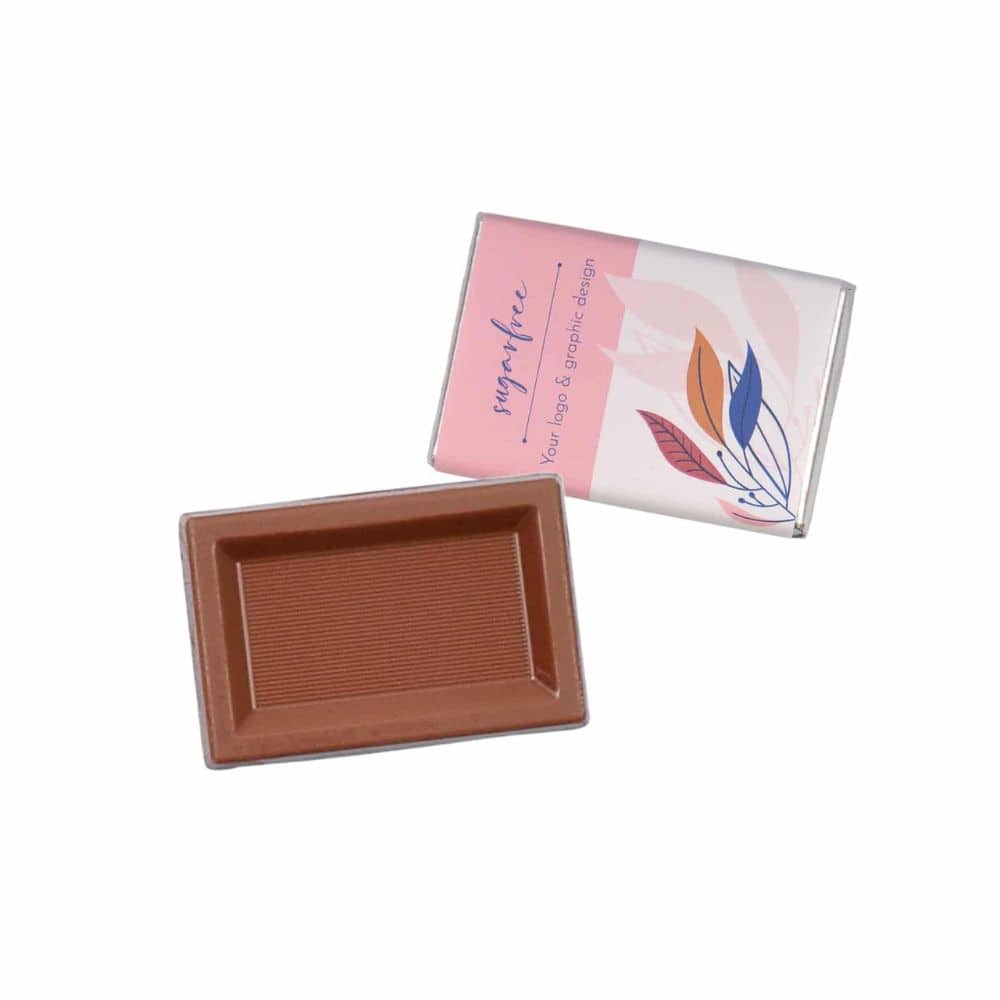 Mini Schokoladentafel 10 g in Vollmilchschokolade, Verpackung mit Logo