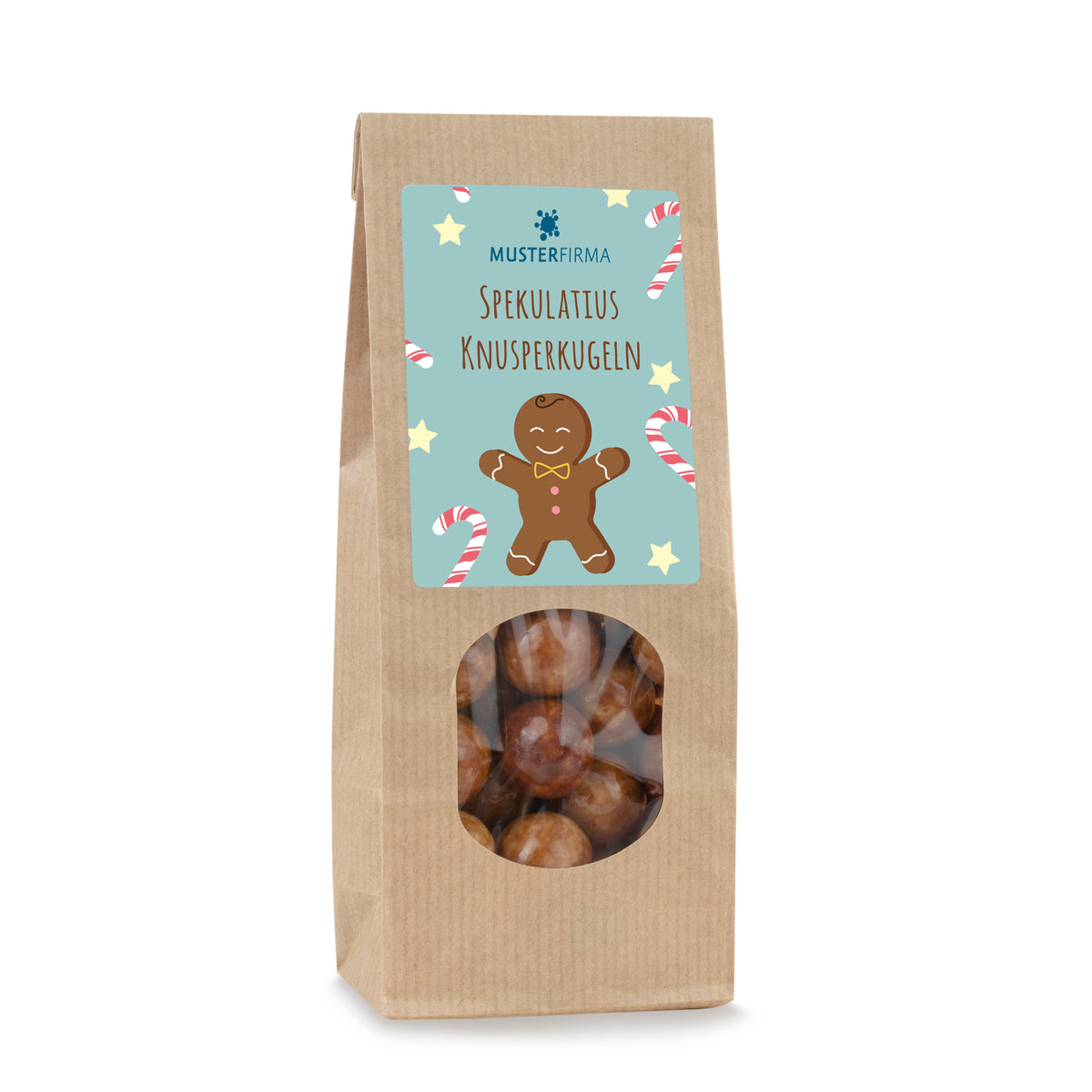 Mini Spekulatiuskugeln im Papierbeutel 120 g mit Logo – Beispielmotiv