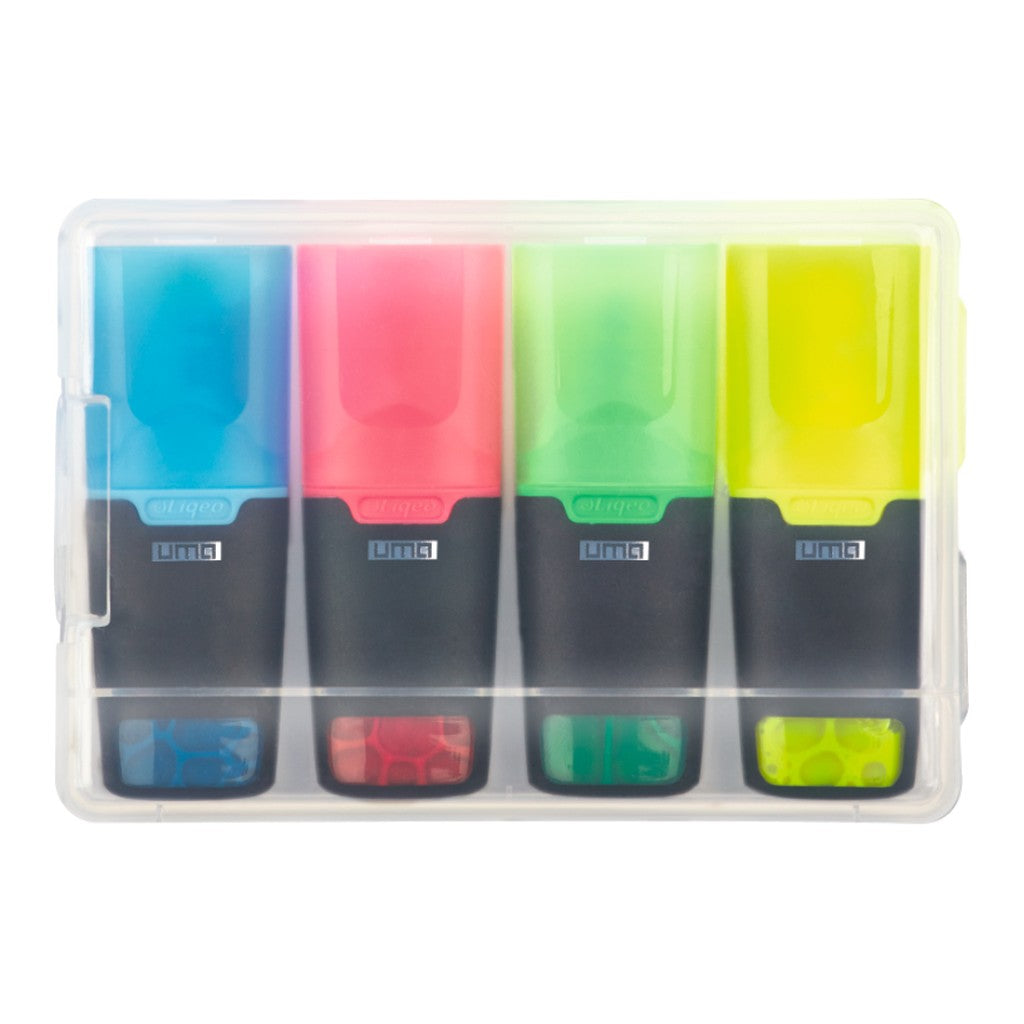Mini Textmarkerset mit vier Farben im Etui – Kombination 1