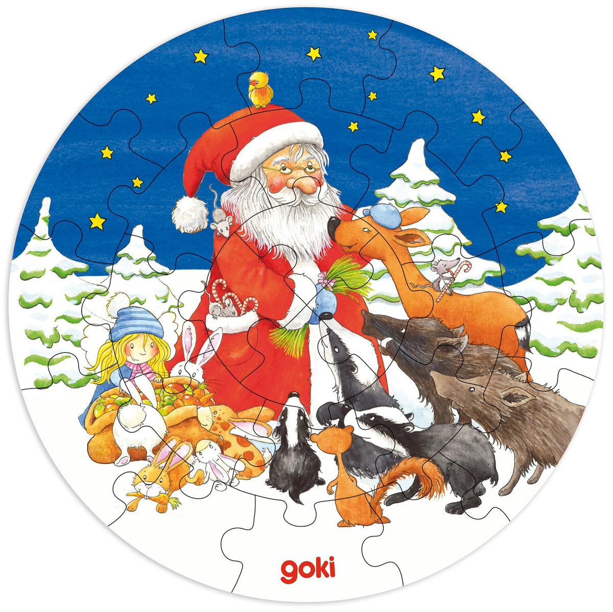 Minipuzzle Santa Claus mit Kindern aus Holz von goki – Seitenansicht