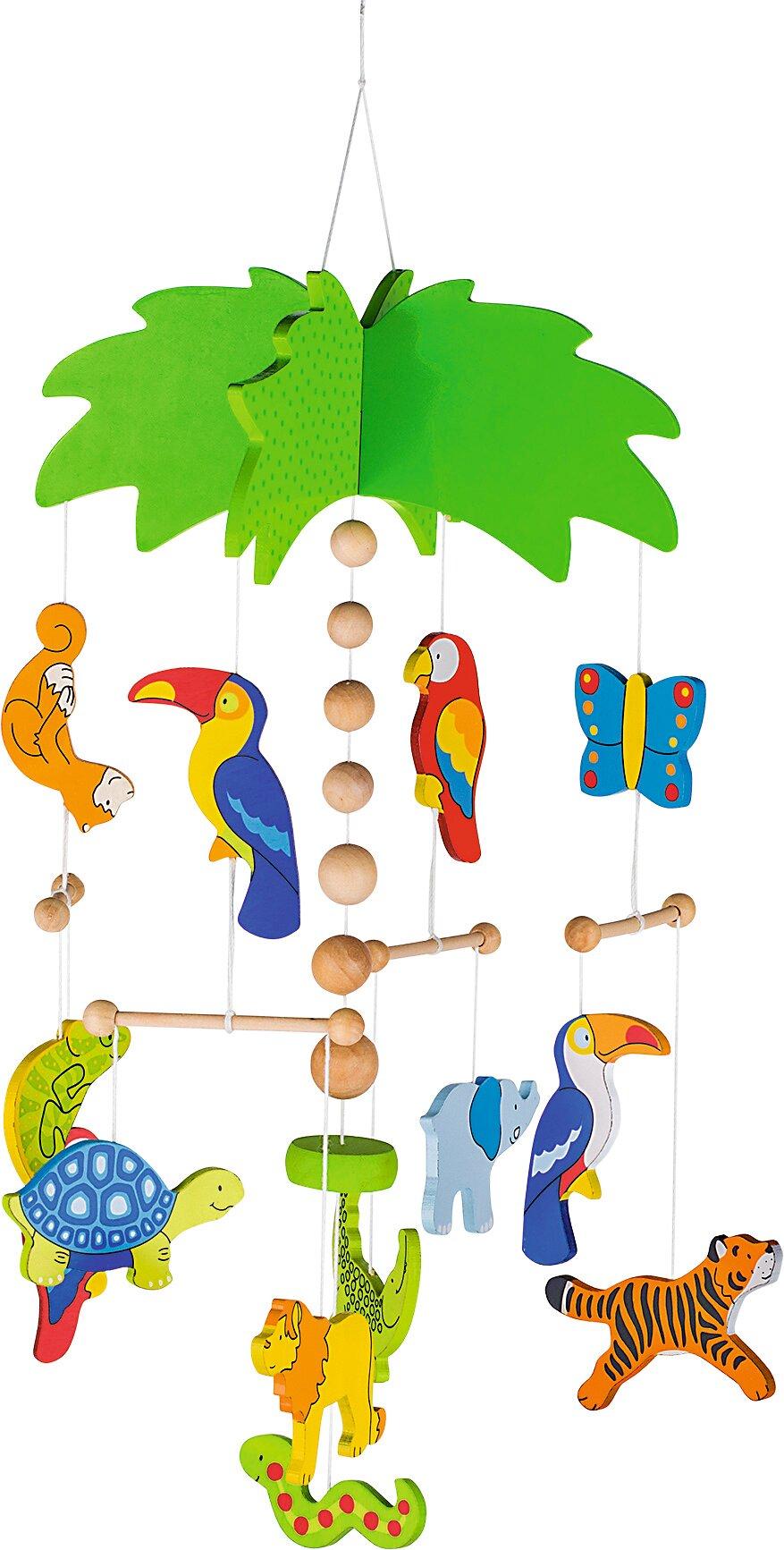Mobile Palme mit Dschungeltieren aus Holz