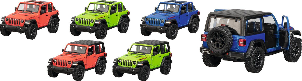 Modell des Jeep Wrangler in Orange, Grün und Blau aus Spritzguss