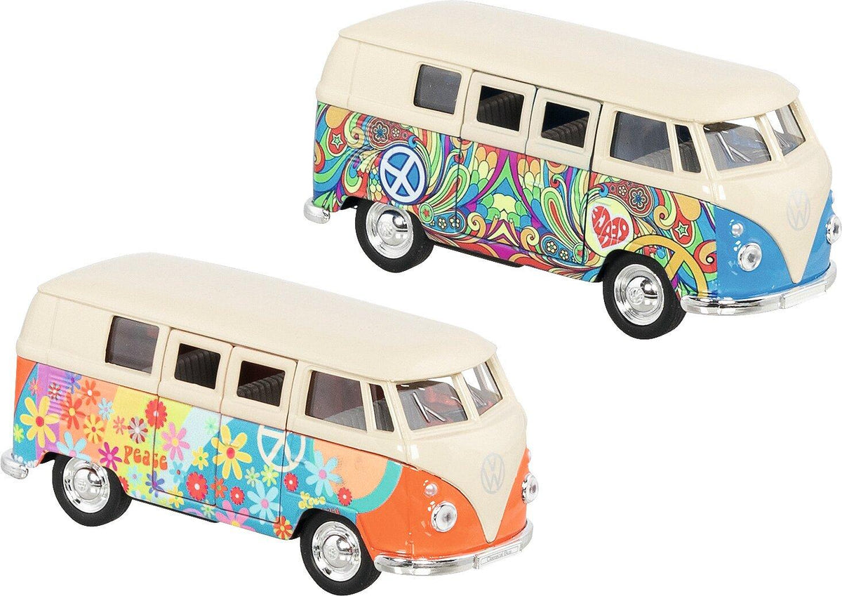 Modell VW T1 Bus 1963 mit Hippie Muster in der Faltschachtel