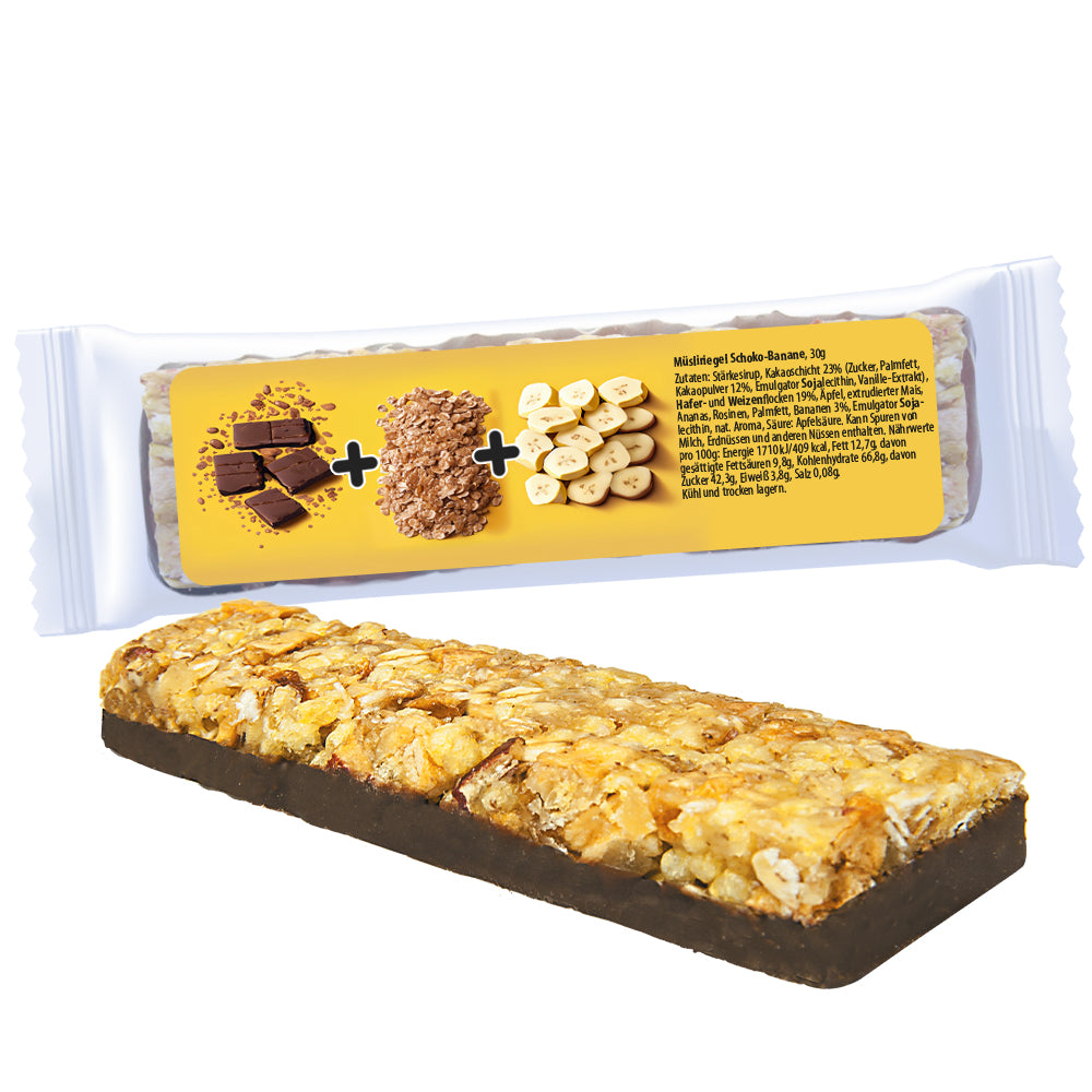Müsliriegel und Fruchtschnitten im Flowpack – Müsliriegel Schoko Banane, 25 g
