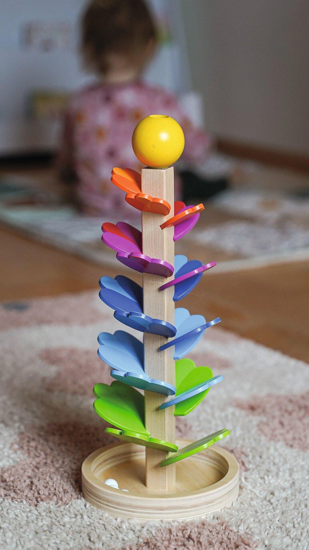 Murmelspiel Klangpagode mit gelber Kugel, 37,5 cm hoch – achte Ansicht