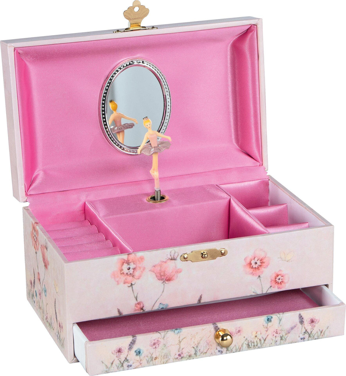 Musikspieldose Elfe mit Blumenmotiv und Schublade