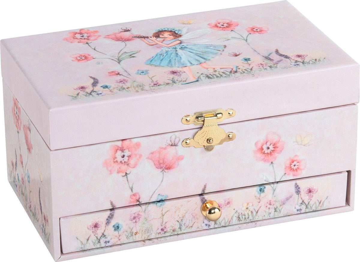 Musikspieldose Elfe mit Blumenmotiv und Schublade – Detail