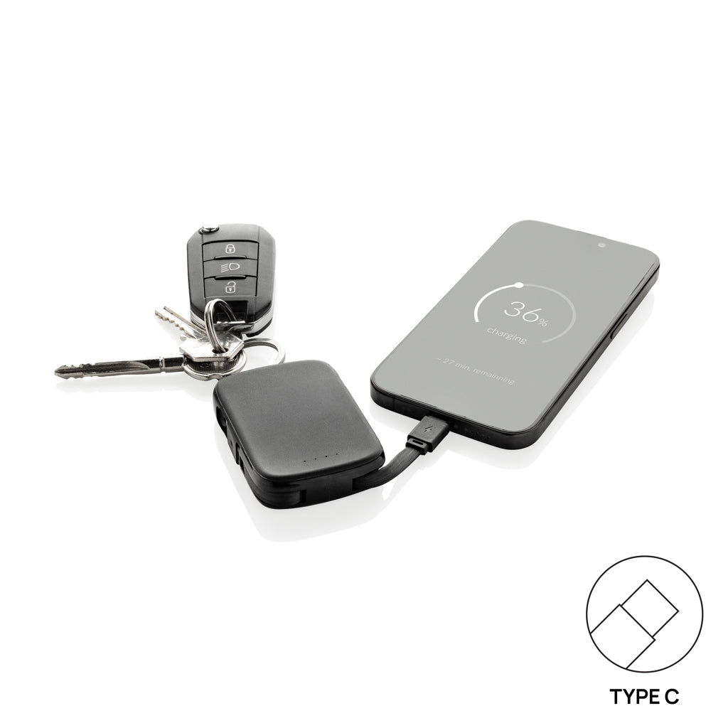 Nexo RCS Key-Chain-Powerbank 2.000mAh mit integr. Kabeln – schwarz