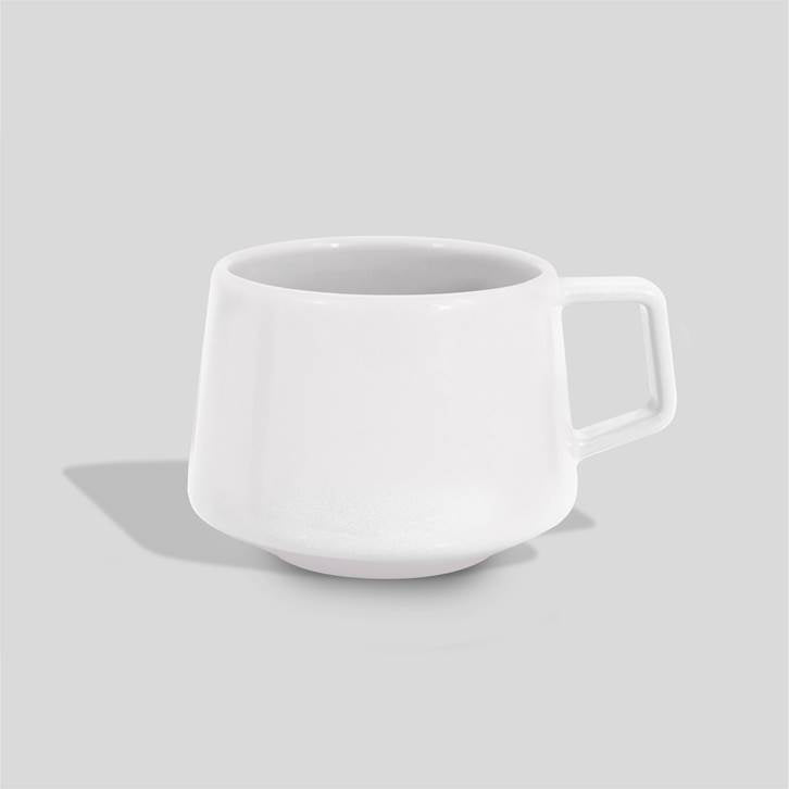 Niedrige konische Keramiktasse 280 ml mit Trapezhenkel – Weiß