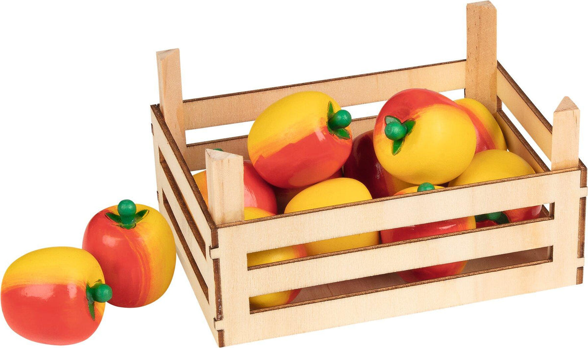 Obstkiste mit Holzäpfeln für das Rollenspiel