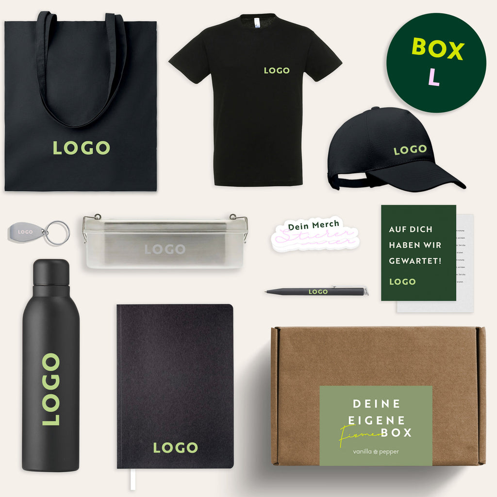 Onboarding Geschenkbox in Größe L mit individualisierbarem Merch