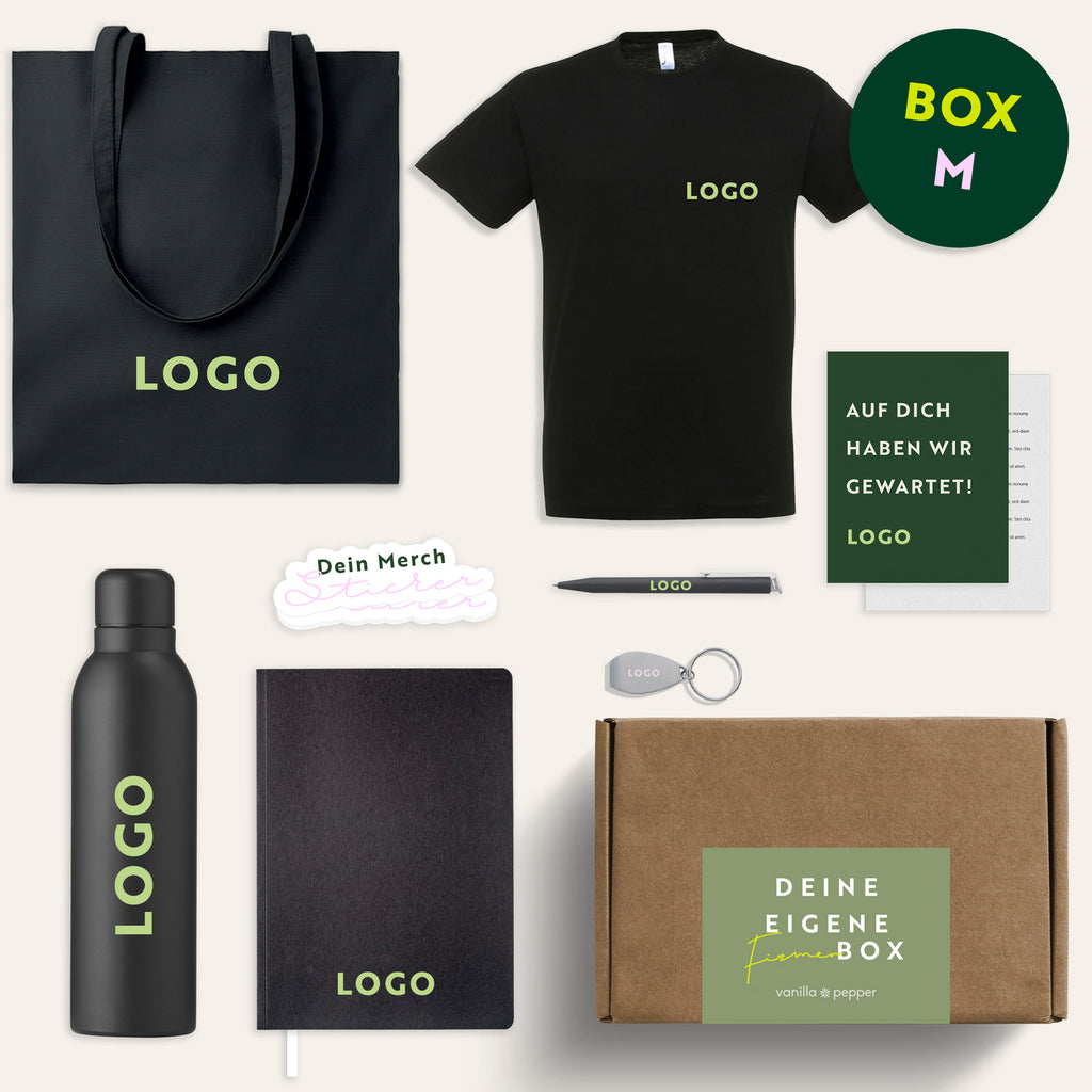 Onboarding Geschenkbox in Größe M mit individualisierbarem Merch