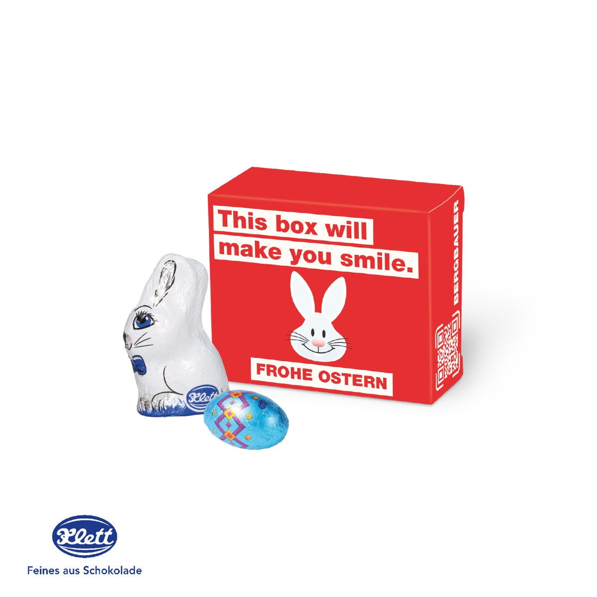 Kleine Präsentbox aus Karton, vollflächig mit Werbemotiv bedruckt