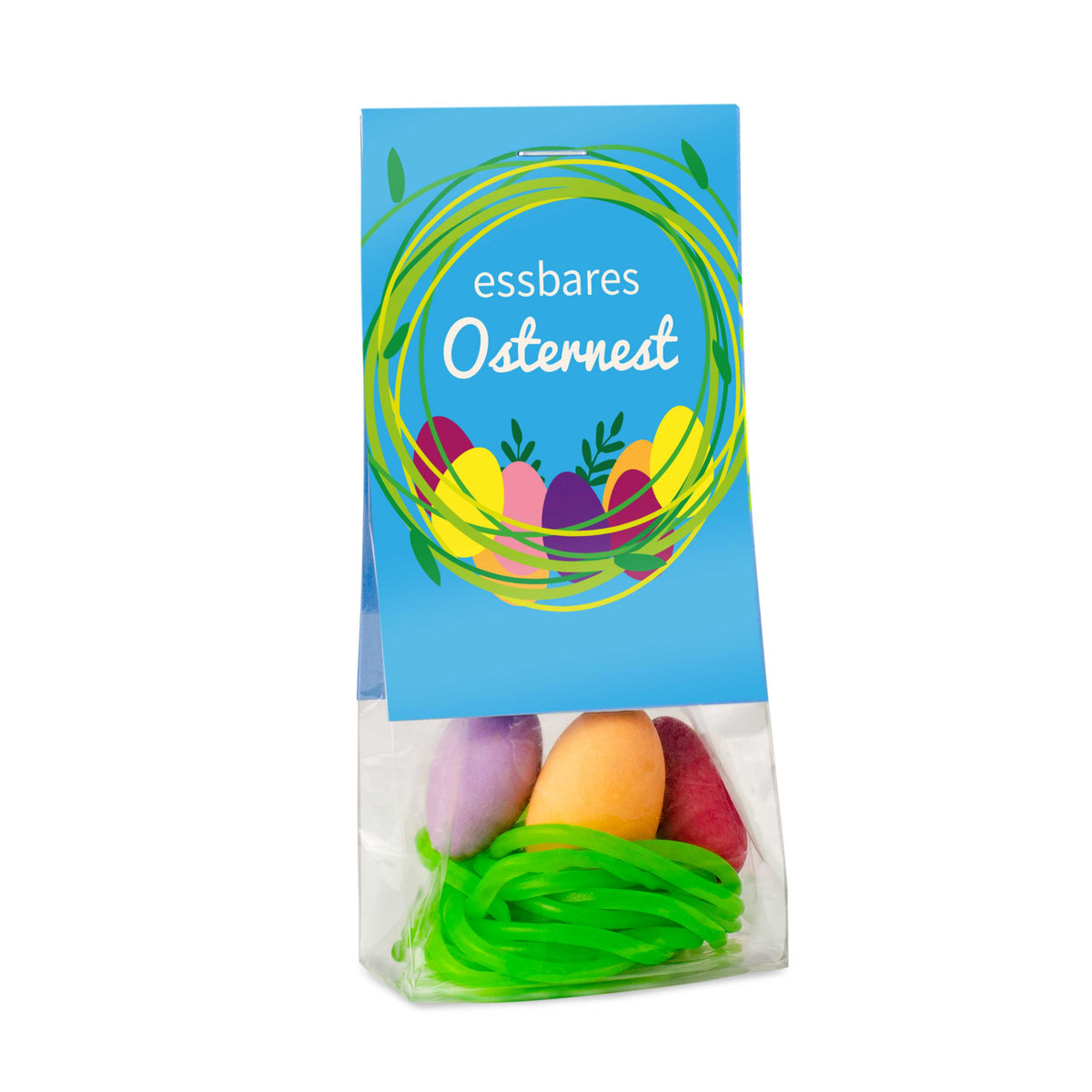 Osternest aus Fruchtgummi und Mandeln im Beutel 35 g – Beispielmotiv
