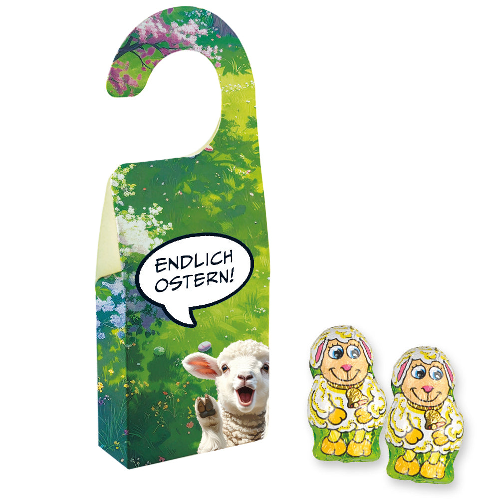 Osterschokolade in der Türhänger Box – Schoko Lamm, ca. 36 g