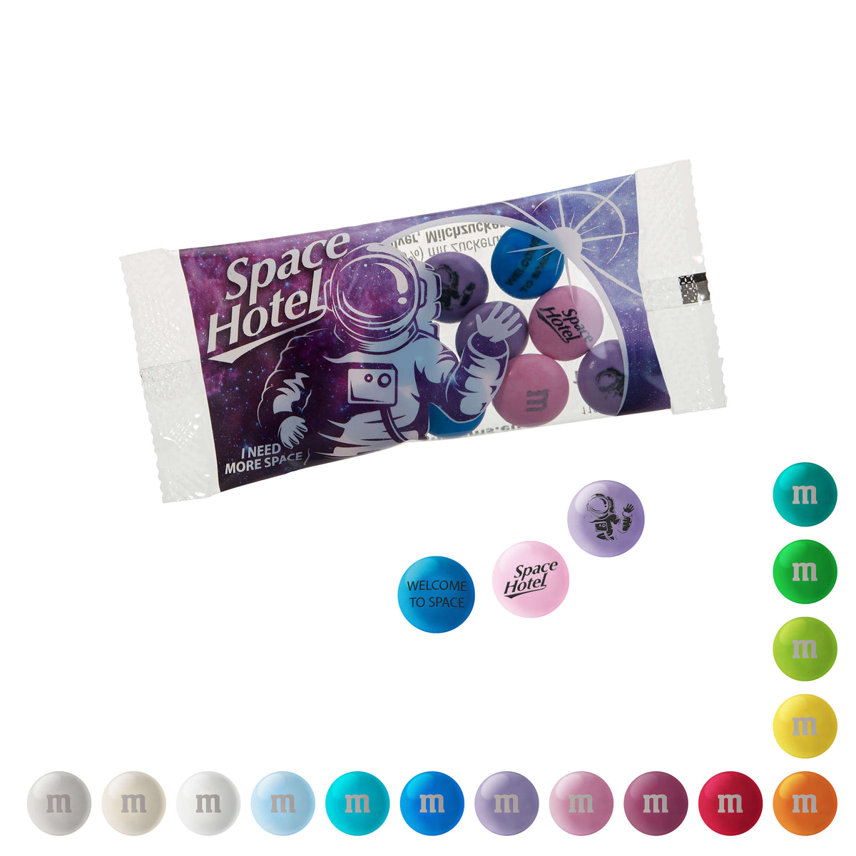 Glasklarer Bag mit personalisierten M&M’S und bedruckter Vorderseite