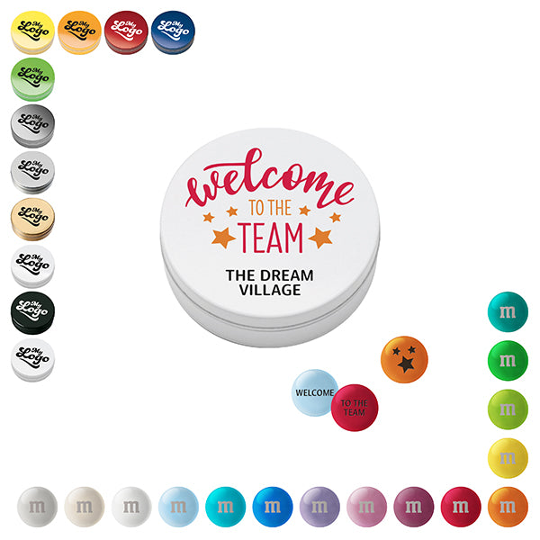 Personalisierte M&M’S in runder Metalldose, 20 g