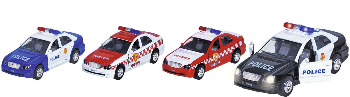 goki Polizei und Feuerwehr Modellauto mit Sirene und Licht – Ansicht