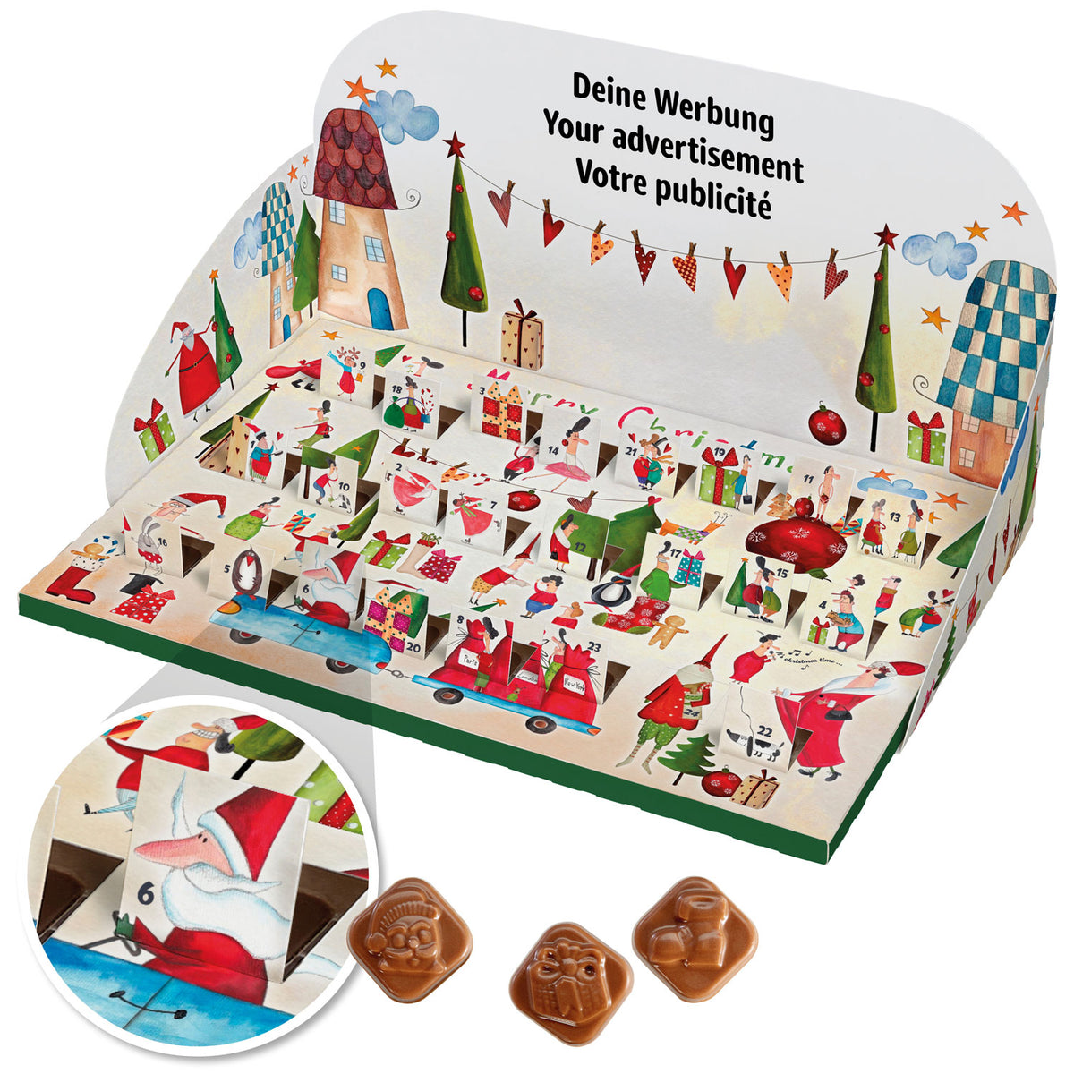 Pop Up Adventskalender in 3D Optik mit Vollmilchschokolade