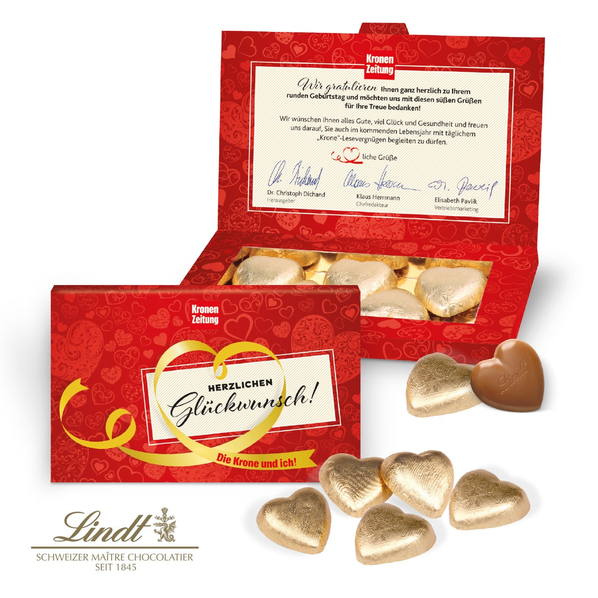 Präsentbox Business mit Lindt Schokoherzen