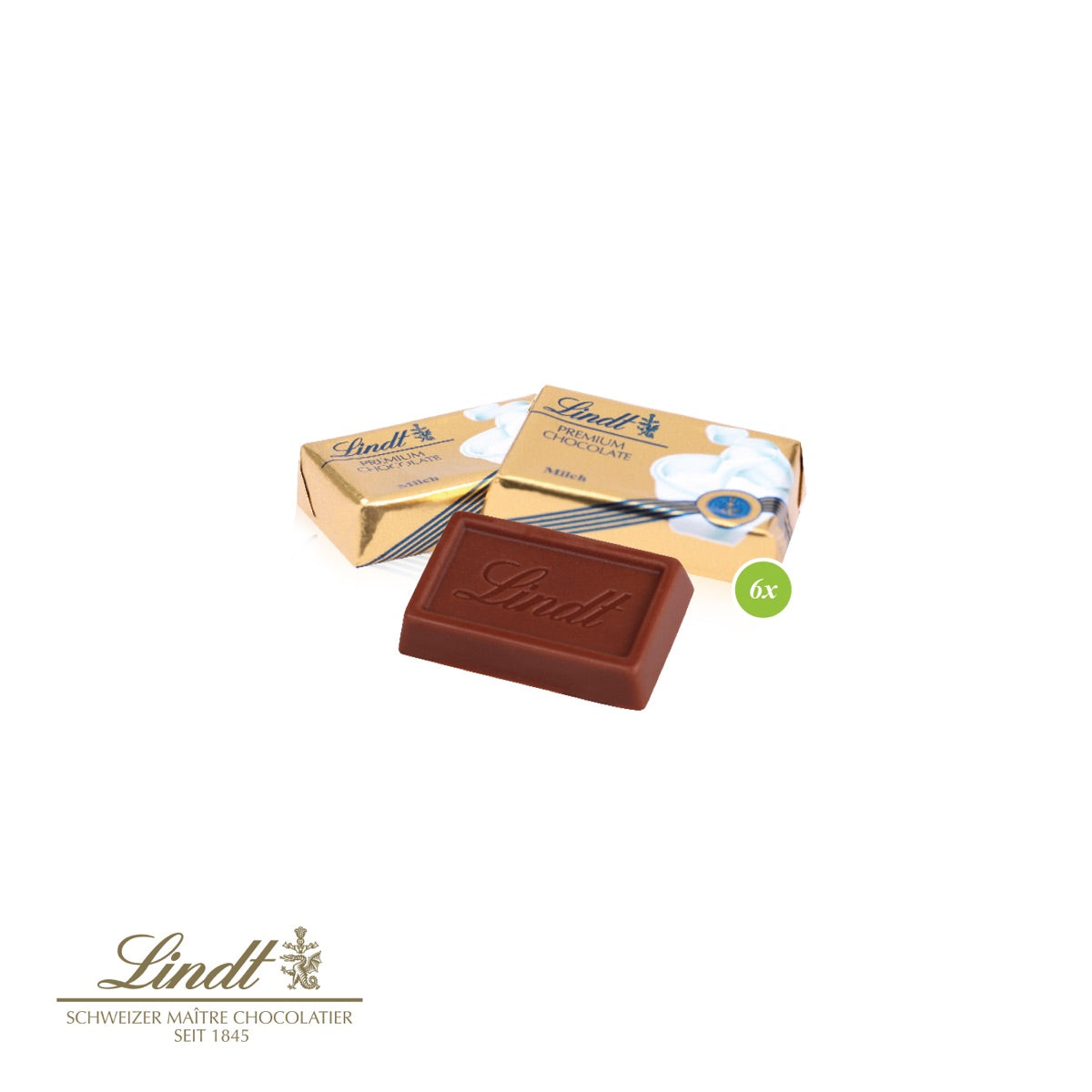Geöffnete Präsentbox mit sechs Lindt Schokotäfelchen