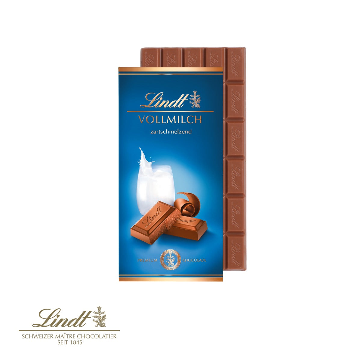 Werbeschuber geöffnet mit Lindt Vollmilch Schokoladentafel