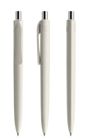 prodir DS8 True Biotic Kugelschreiber in beige mit silber poliertem Druckknopf