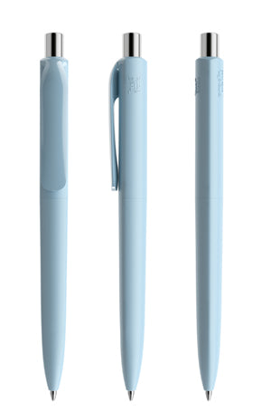 prodir DS8 True Biotic Kugelschreiber in hellblau mit silber poliertem Druckknopf