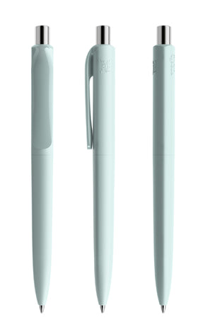 prodir DS8 True Biotic Kugelschreiber in weiß-blau mit silber poliertem Druckknopf