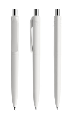 prodir DS8 True Biotic Kugelschreiber in weiß mit silber poliertem Druckknopf