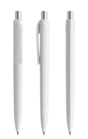 prodir DS8 True Biotic Kugelschreiber in weiß mit silber satiniertem Druckknopf